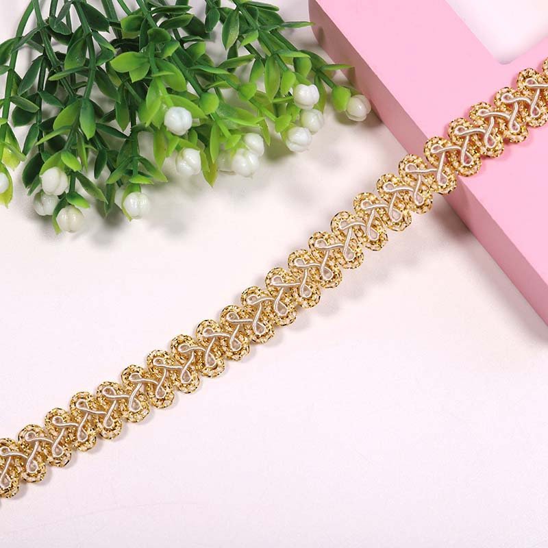 Width 12 mm Polyester golden lace crescent shape lace ribbon for bags clothing hat dress decorations
