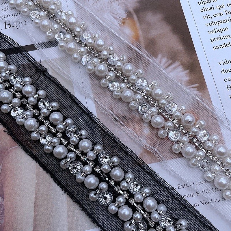 wholesale Handmade bead lace trims pearl lace hat Decoration DIY beaded decorative trims webbing accessories