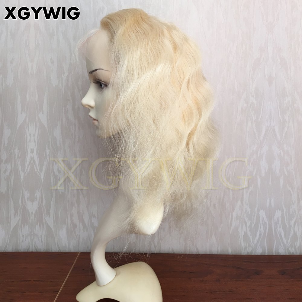 Stock 100% Virgin Remy Brazilian human hair 14" Color 613# Short Body Wave Glueless 13x4 platinum blonde front lace wigs