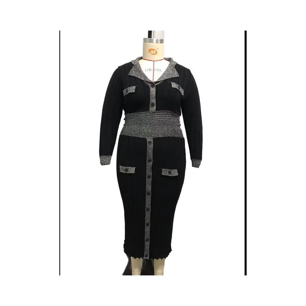 Custom Women Knitting Cotton Stylish Elegant Plain Ruffle Long Sleeve Knitted Sweater Dress Stretch Dresses