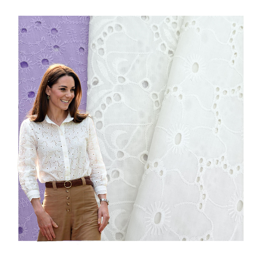 Yunda Custom Pattern Jacquard Eyelet 100 Cotton Eyelet Fabric Cotton Embroidery Fabric For Lady Dress