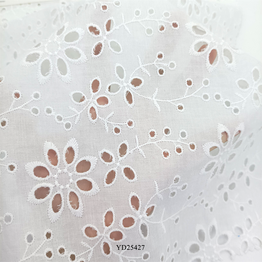 Yunda Custom Pattern Jacquard Eyelet 100 Cotton Eyelet Fabric Cotton Embroidery Fabric For Lady Dress