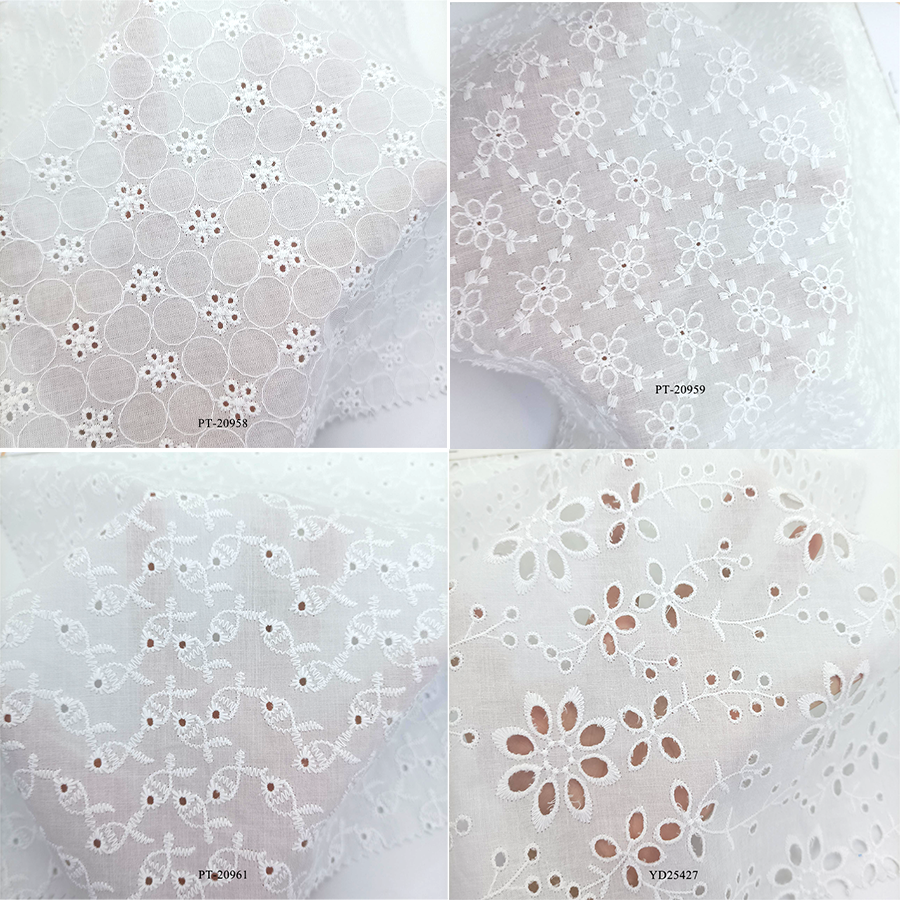 Yunda Custom Pattern Jacquard Eyelet 100 Cotton Eyelet Fabric Cotton Embroidery Fabric For Lady Dress