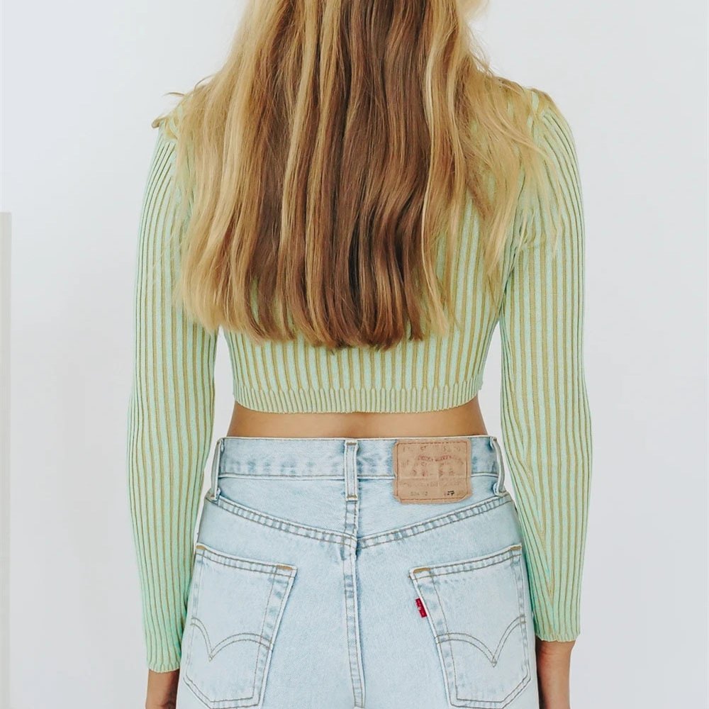 Customized Women's Autumn V Neck Long Sleeve Sweater, Ladies Fashion Sweater Shirt Solid Ribbed Knit Woman Crop Top Sweater