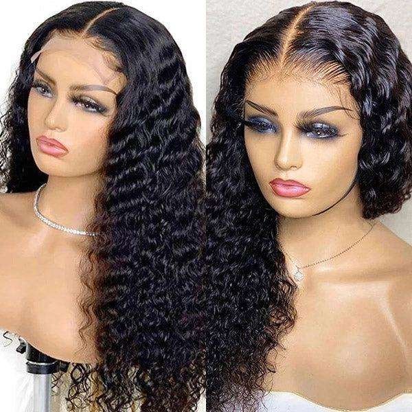 28inch HD Lace Full Virgin Brazilian Human Hair Wigs Deep Wave Curly Transparent Lace Front Human Hair Wigs for Black Women