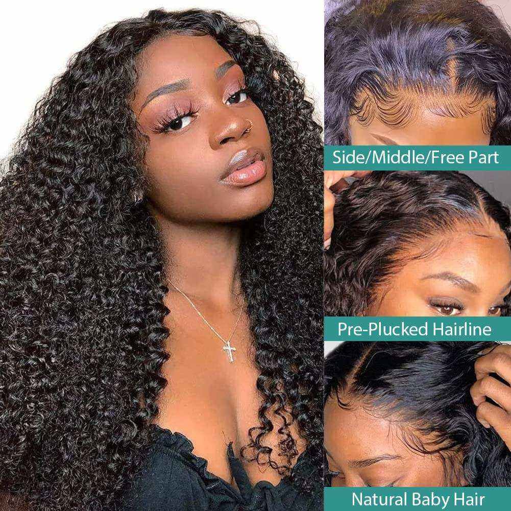 28inch HD Lace Full Virgin Brazilian Human Hair Wigs Deep Wave Curly Transparent Lace Front Human Hair Wigs for Black Women