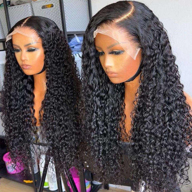 28inch HD Lace Full Virgin Brazilian Human Hair Wigs Deep Wave Curly Transparent Lace Front Human Hair Wigs for Black Women