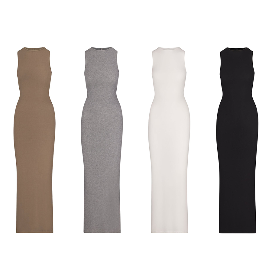 Custom Logo kim kardashian dress dupes Loungwear Women Mini basic sleeveless Cotton Rib Long Sleeve soft Lounge Slip Dresses