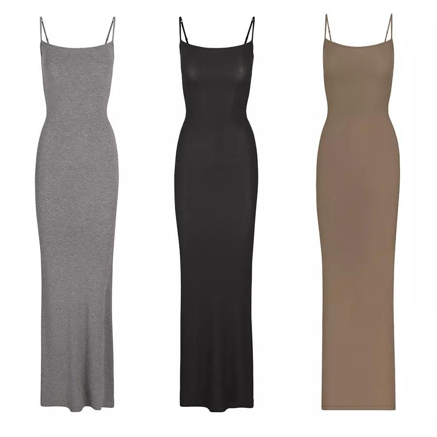 Custom Logo kim kardashian dress dupes Loungwear Women Mini basic sleeveless Cotton Rib Long Sleeve soft Lounge Slip Dresses