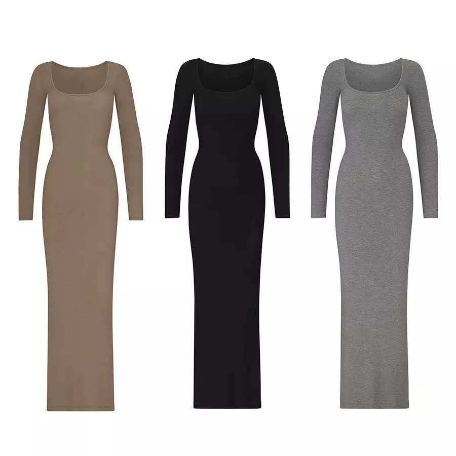 Custom Logo kim kardashian dress dupes Loungwear Women Mini basic sleeveless Cotton Rib Long Sleeve soft Lounge Slip Dresses