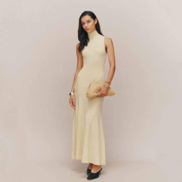 2023 Fall Autumn Spring New Dress Ribbed Sleeveless Crew Neck A-line Flare Maxi Long Knit Dress