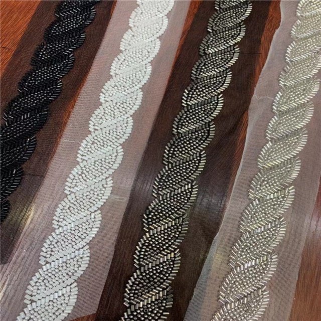 hand sewing machine made fancy woman decorative pearl beaded lace trimming for sewing clothes