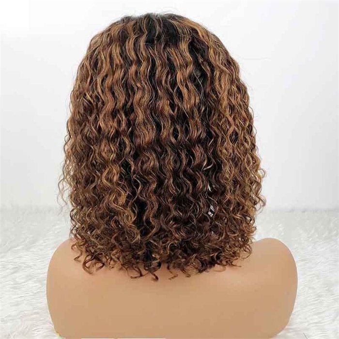 Wholesale Transparent Lace Highlight Brown Bob Wig 4x4 Short Ombre Curly Lace Closure Wig