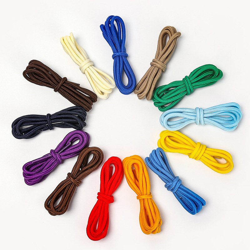 Customizable high quality 16D 4mm width 50-200cm round shoe laces 31 colors rope shoelaces for boots