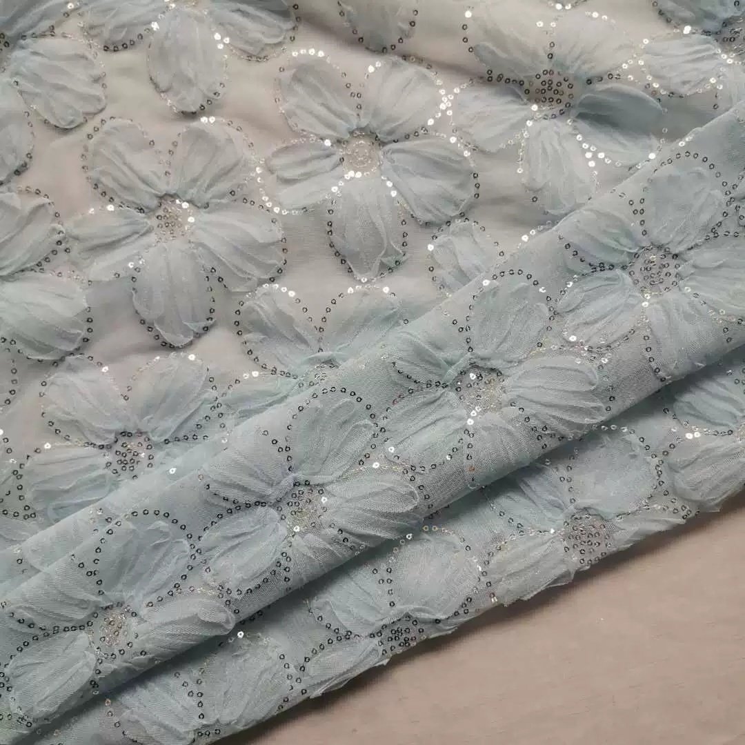 Drop Shipping Tulle luxury Big French Lace Beaded Embroidery Fabric for Baby&Kids
