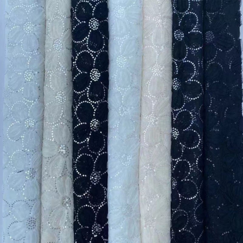 Drop Shipping Tulle luxury Big French Lace Beaded Embroidery Fabric for Baby&Kids