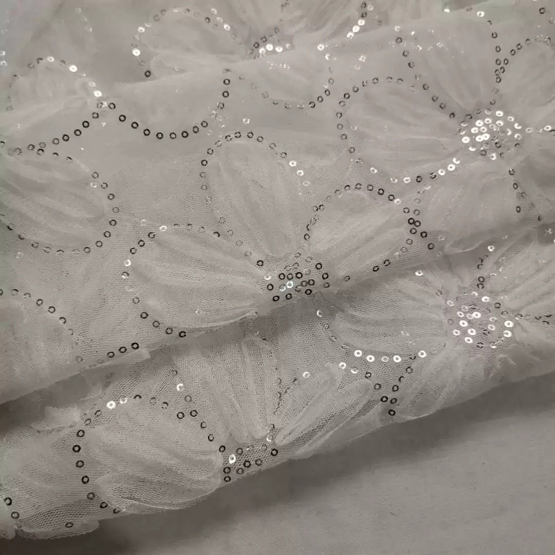 Drop Shipping Tulle luxury Big French Lace Beaded Embroidery Fabric for Baby&Kids