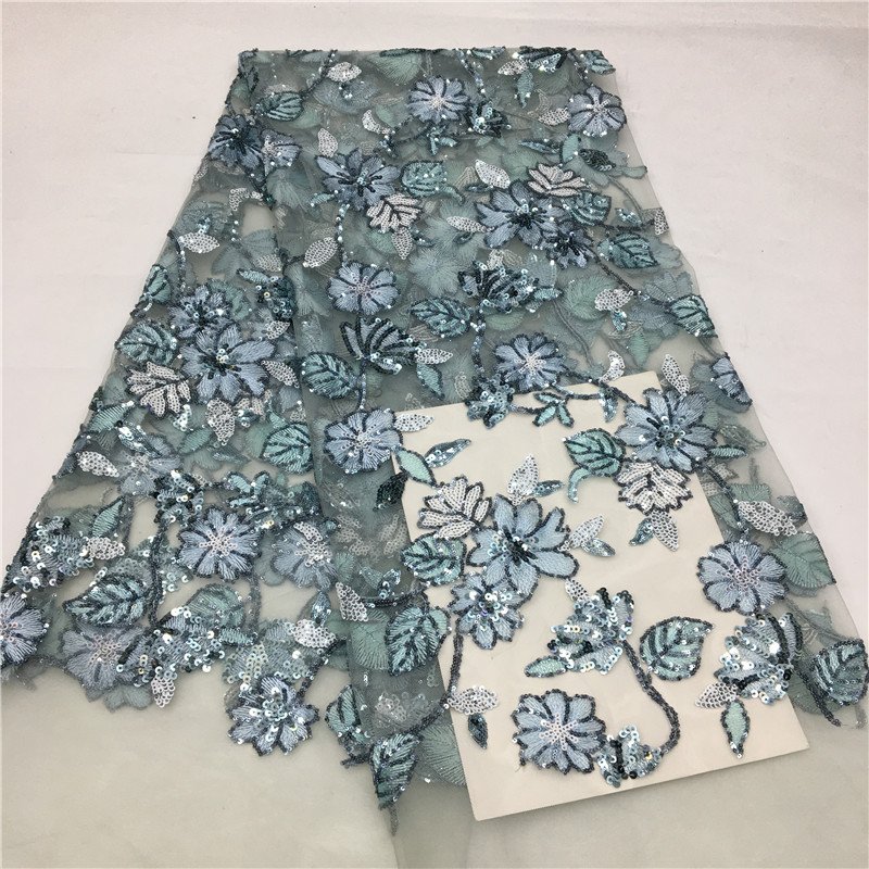 freshen flower pattern multi-color double sequin embroidery mint green lace fabric cotton lace fabric embroidery