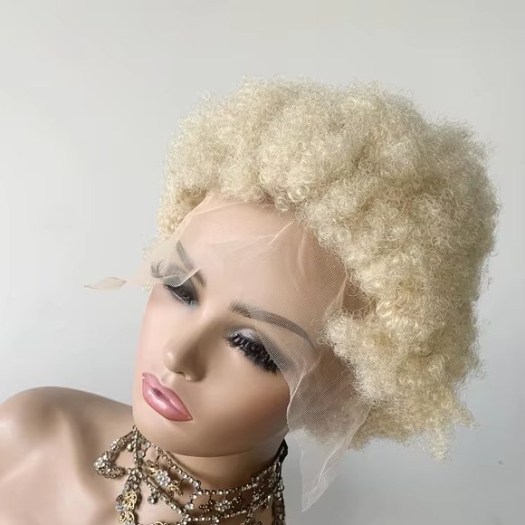 DX175 Hand tied full lace natrual human hair wigs highlight buremese afro kinky curl strong braiding wig cap pression short613