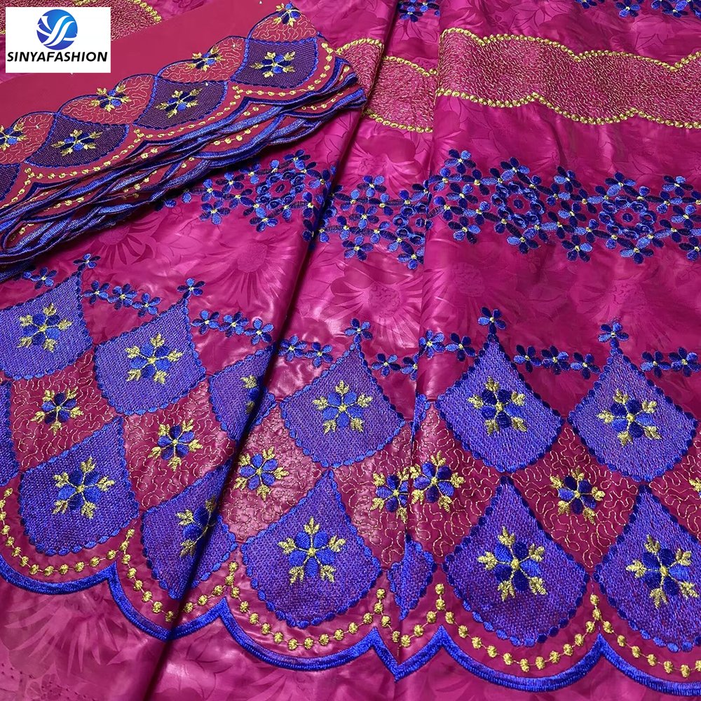 Hot Selling Guinea Brocade Bazin Riche African Lace Fabrics 5 Yards Bazin Lace and 2 Yards French Lace Wedding Party Embroidered
