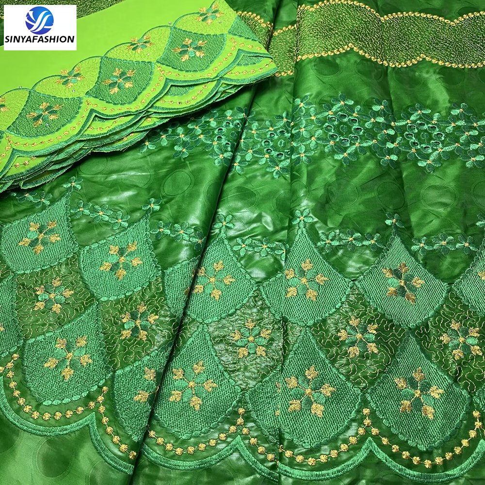 Hot Selling Guinea Brocade Bazin Riche African Lace Fabrics 5 Yards Bazin Lace and 2 Yards French Lace Wedding Party Embroidered