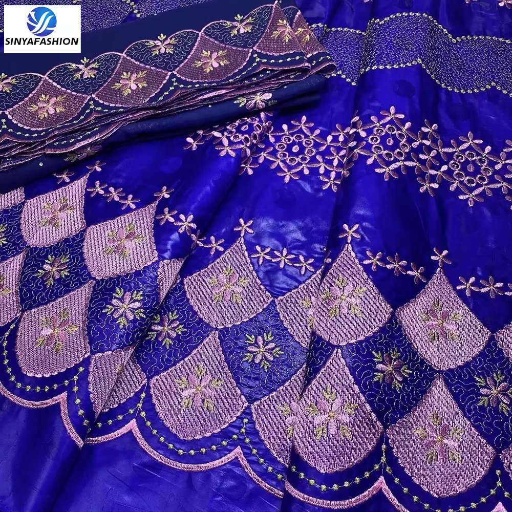 Hot Selling Guinea Brocade Bazin Riche African Lace Fabrics 5 Yards Bazin Lace and 2 Yards French Lace Wedding Party Embroidered