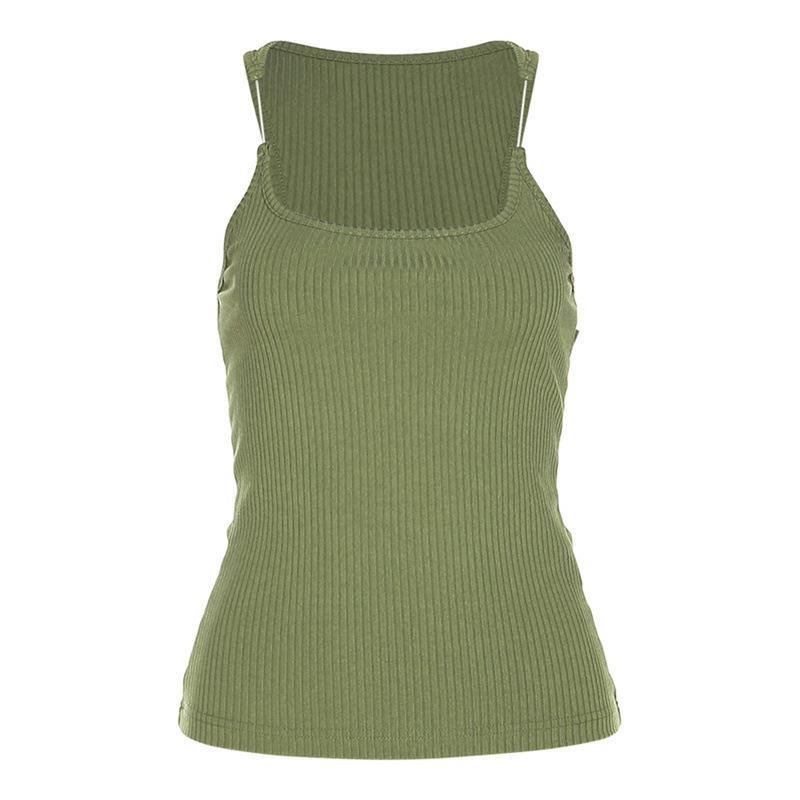 ZCwt2407129 2024 Women Summer Fashion Ribbed Tee Tops Square Neck Sleeveless Cropped Vests backless Sexy Slim Tank Tops