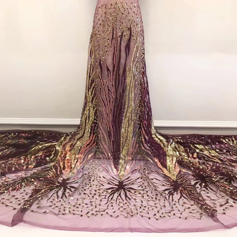 African Sequins Lace Fabric Red Fireworks Bridal Luxury Embroidery for Evening Party 100% Polyester Stretch Mesh Fabric 15 Yards