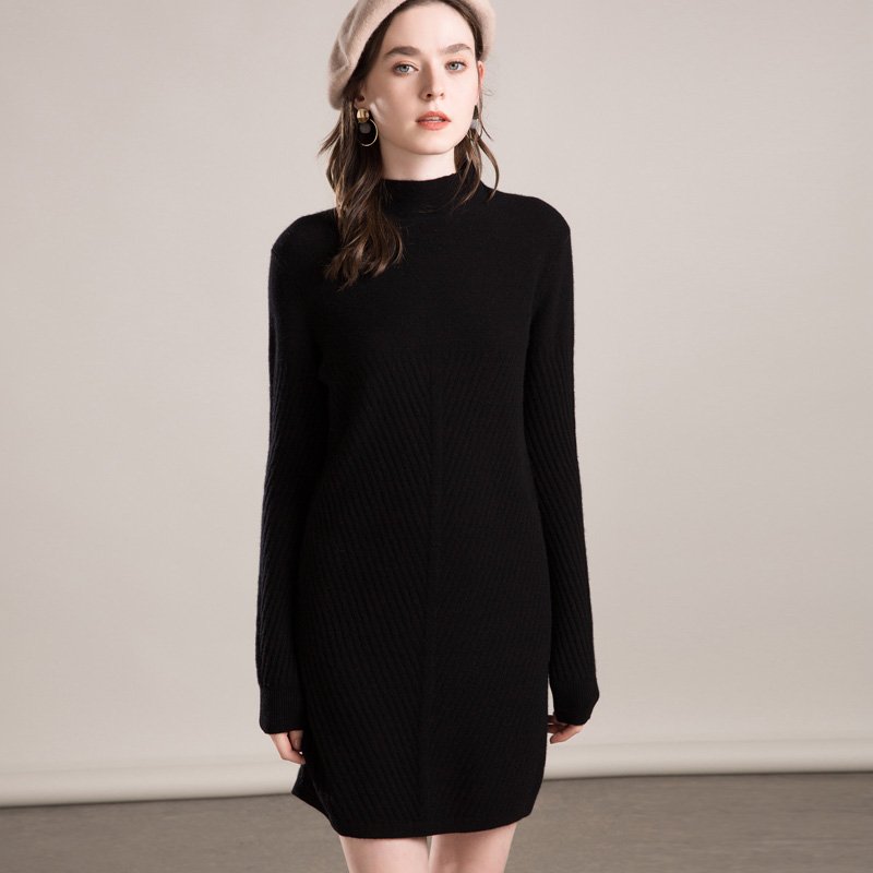 Clothing manufacturer spring autumn sexy new design long sleeved sweater ribbed knitted luxury women's dress