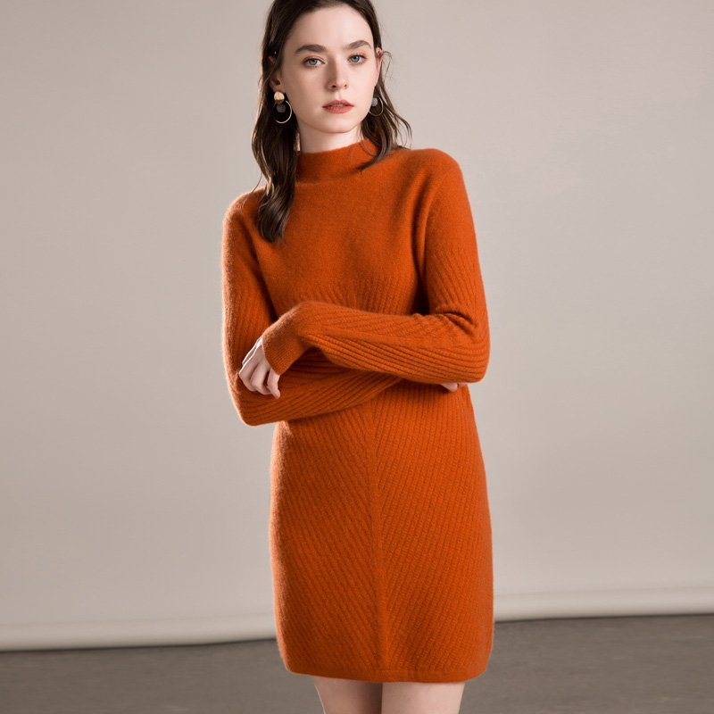 Clothing manufacturer spring autumn sexy new design long sleeved sweater ribbed knitted luxury women's dress
