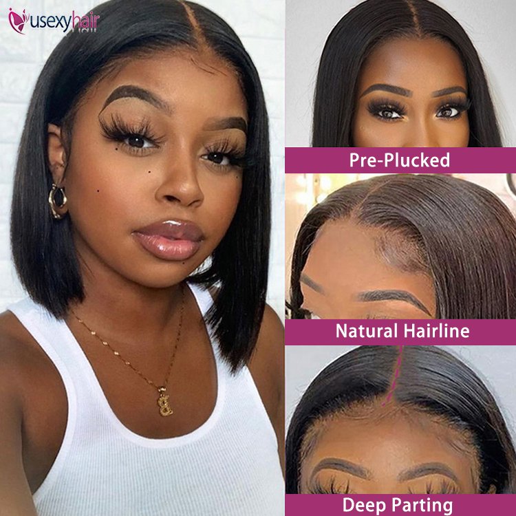 180 Density 13x4 hd Transparent Lace Front Closure Lace Front Bob Wig Pre Plucked Bleached Knots For Black Women Glueless