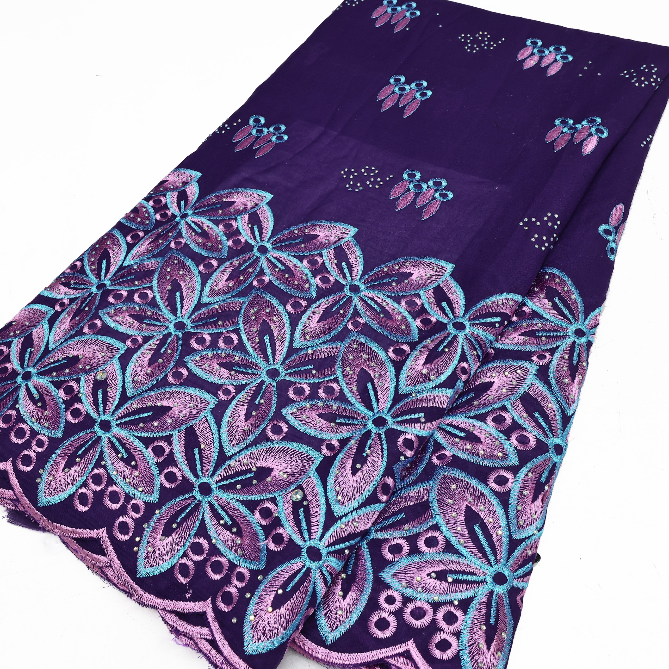 NI.AI Latest Cotton Swiss Voile Lace Nigerian Embroidered Fabric Stones Lace High Quality for Garment