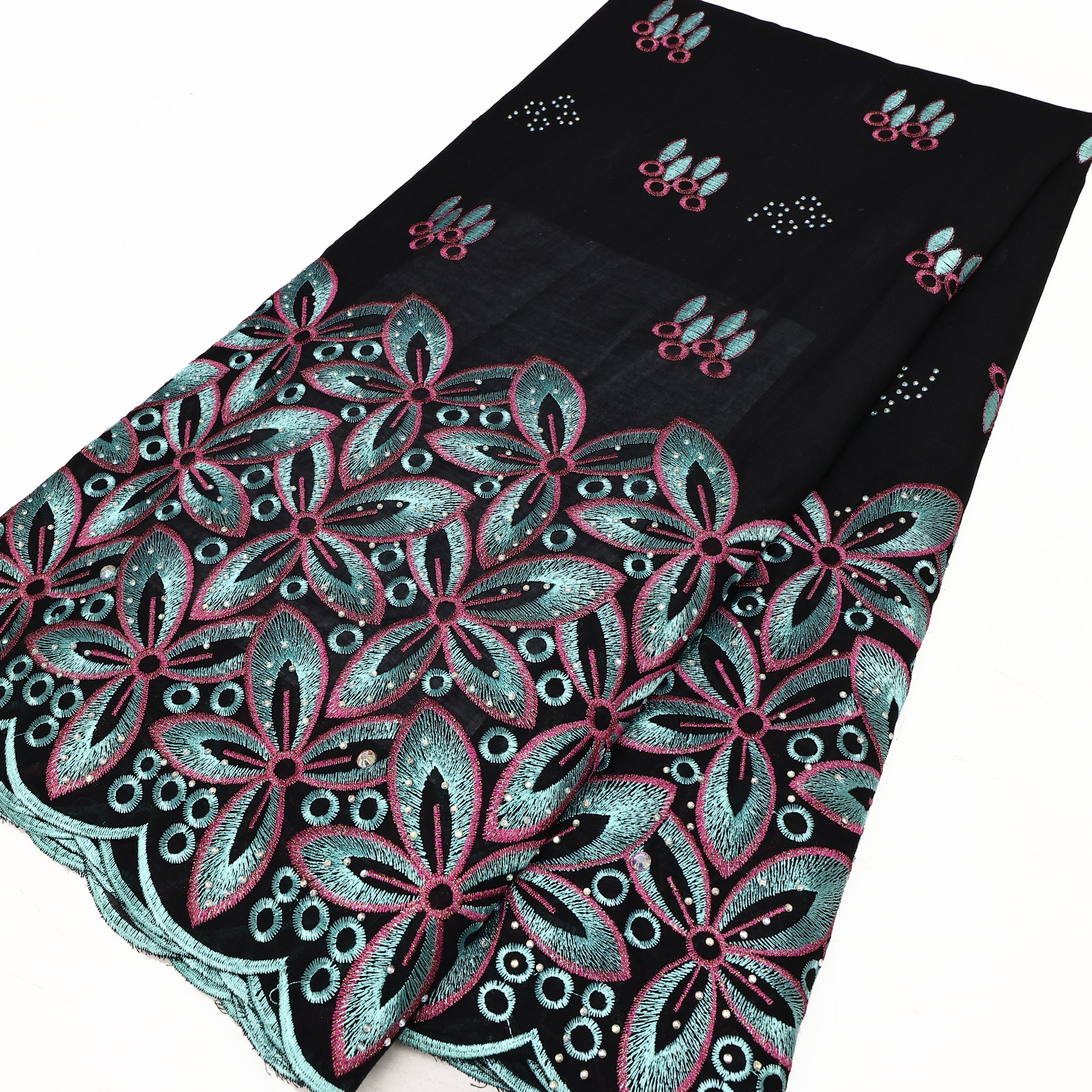 NI.AI Latest Cotton Swiss Voile Lace Nigerian Embroidered Fabric Stones Lace High Quality for Garment