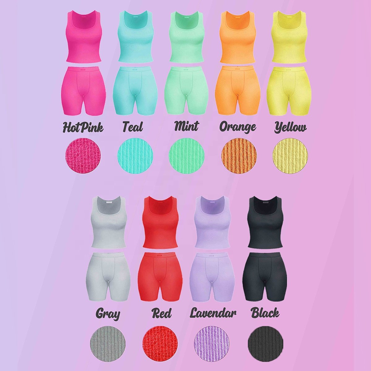 wholesale Casual Breathable cotton luxury Summer ribbed Knitting Fabric Women Custom loungewear sexy women sets With Embroidery