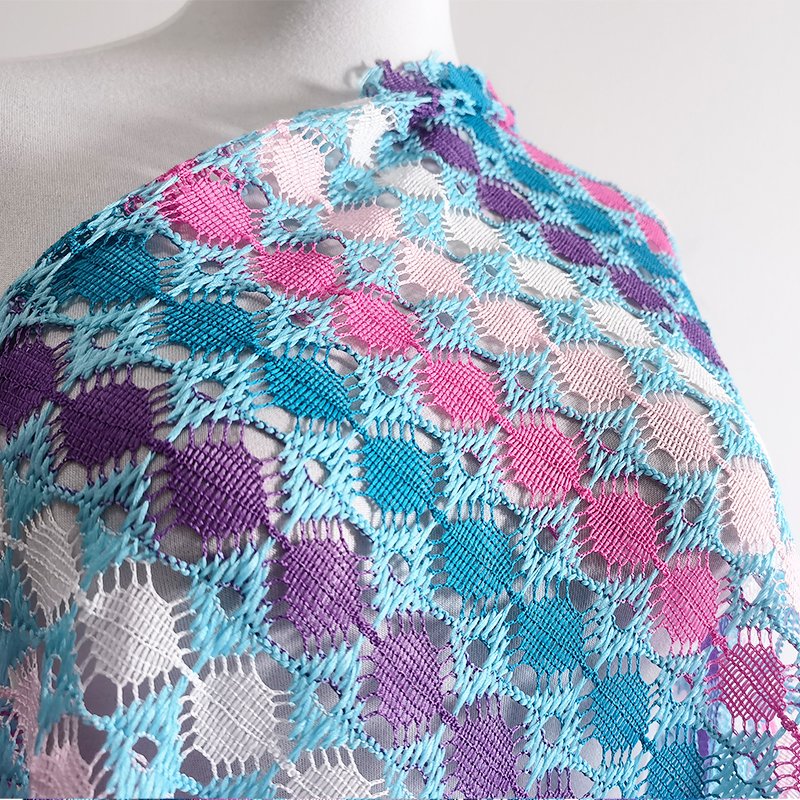multi color rainbow stripe yarn knitted warp knitting lace see through tulle for fashion scarf
