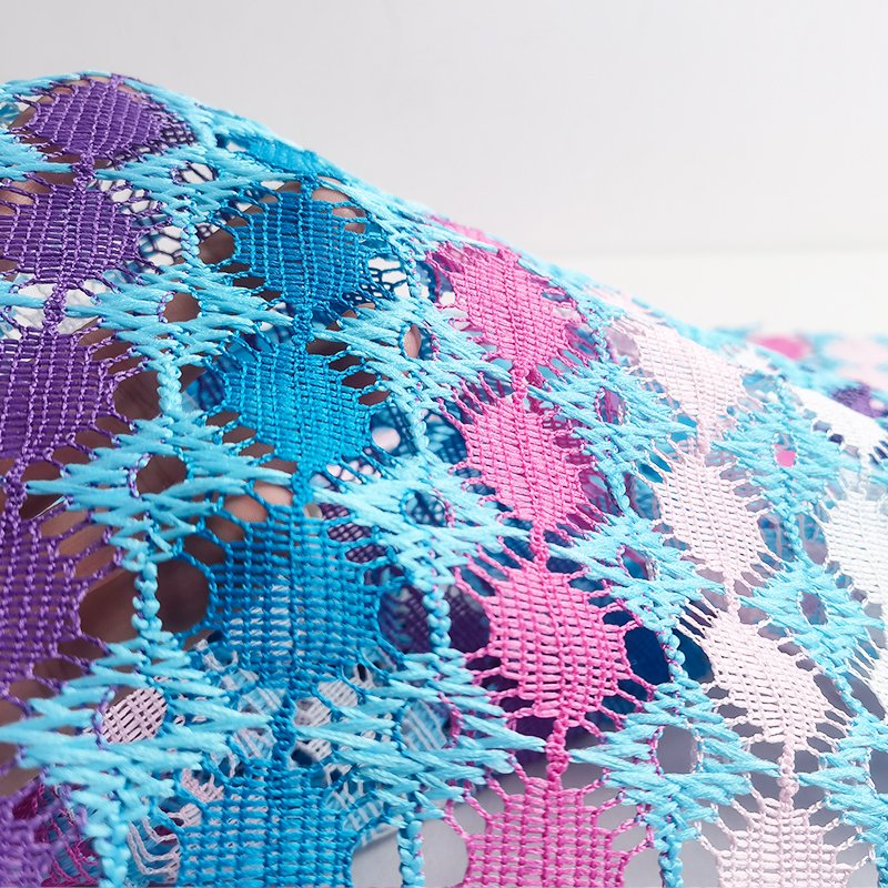 multi color rainbow stripe yarn knitted warp knitting lace see through tulle for fashion scarf