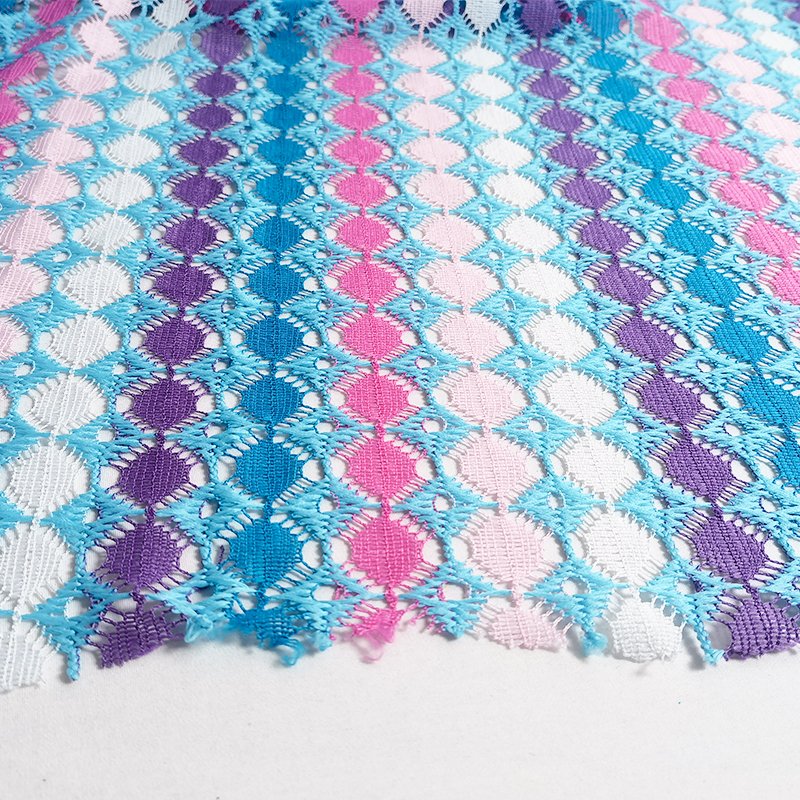 multi color rainbow stripe yarn knitted warp knitting lace see through tulle for fashion scarf