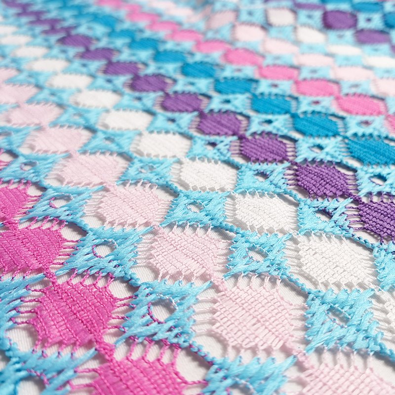 multi color rainbow stripe yarn knitted warp knitting lace see through tulle for fashion scarf