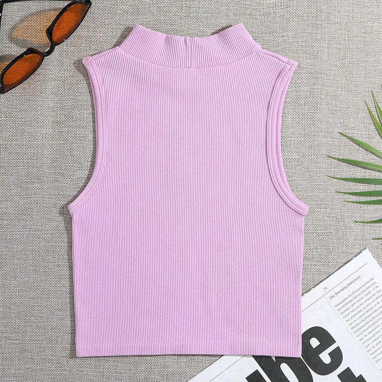 Casual Sports Vest Breathable Skin-Friendly Nylon Knitted Material Turtleneck Ribbed Cropped Tank Top For Women