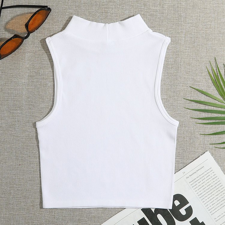 Casual Sports Vest Breathable Skin-Friendly Nylon Knitted Material Turtleneck Ribbed Cropped Tank Top For Women