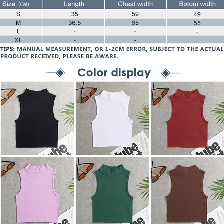 Casual Sports Vest Breathable Skin-Friendly Nylon Knitted Material Turtleneck Ribbed Cropped Tank Top For Women