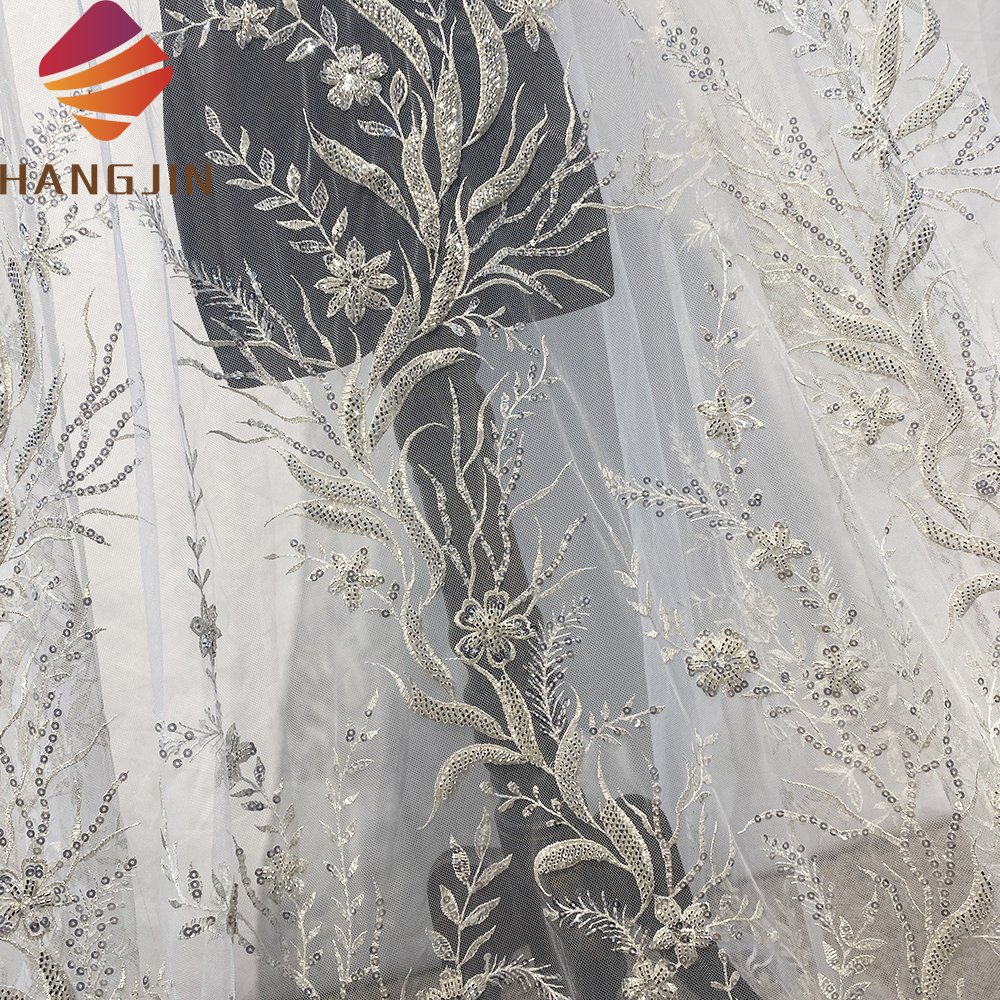 African Luxury French Tulle Sequin Lace Fabric Heavily Beaded Lace Fabric with Crystal Rhinestone