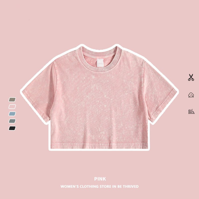 Snow washed crop top t shirt custom oversized women vintage crop tshirts