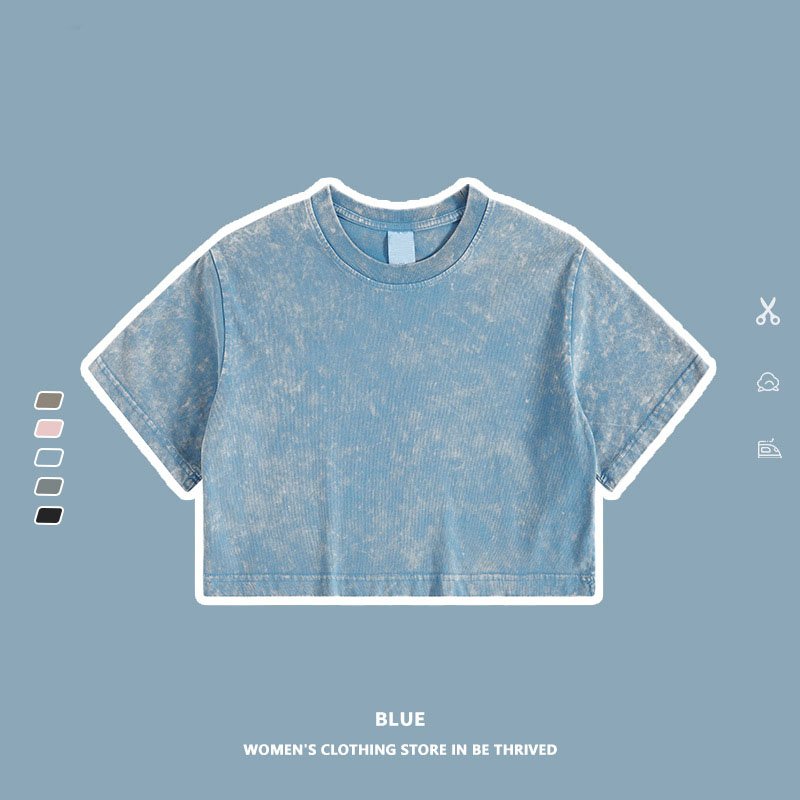 Snow washed crop top t shirt custom oversized women vintage crop tshirts