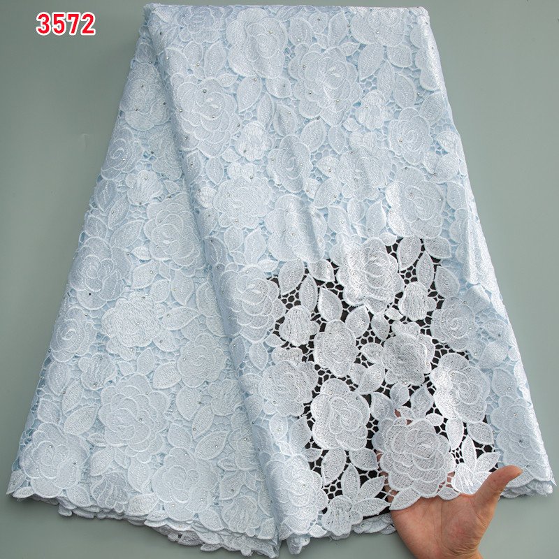 3572 Latest Water Soluble Guipure Cord Lace Fabric with Beads Hot Selling African Lace Fabric for Women Party Dresses Materia