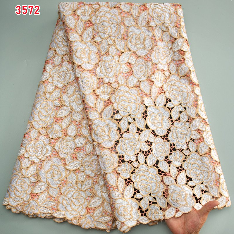 3572 Latest Water Soluble Guipure Cord Lace Fabric with Beads Hot Selling African Lace Fabric for Women Party Dresses Materia