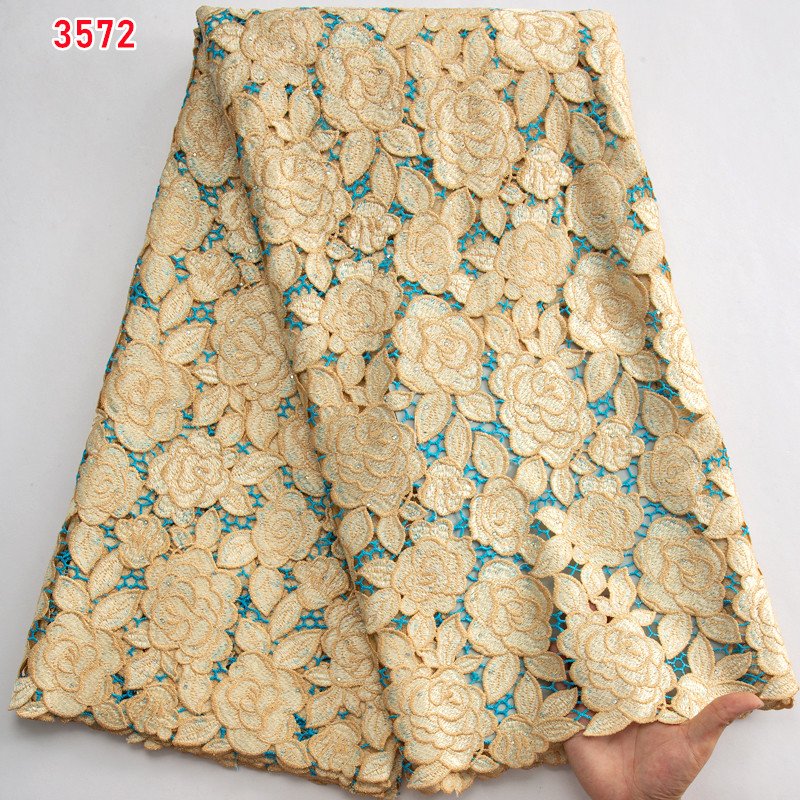 3572 Latest Water Soluble Guipure Cord Lace Fabric with Beads Hot Selling African Lace Fabric for Women Party Dresses Materia