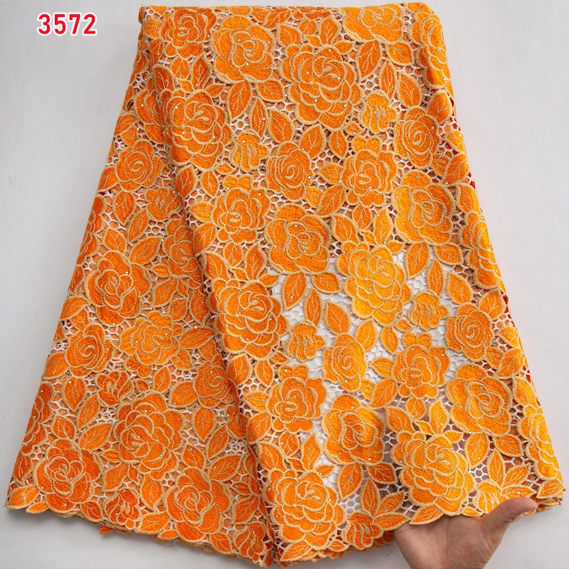 3572 Latest Water Soluble Guipure Cord Lace Fabric with Beads Hot Selling African Lace Fabric for Women Party Dresses Materia