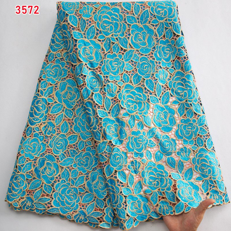 3572 Latest Water Soluble Guipure Cord Lace Fabric with Beads Hot Selling African Lace Fabric for Women Party Dresses Materia