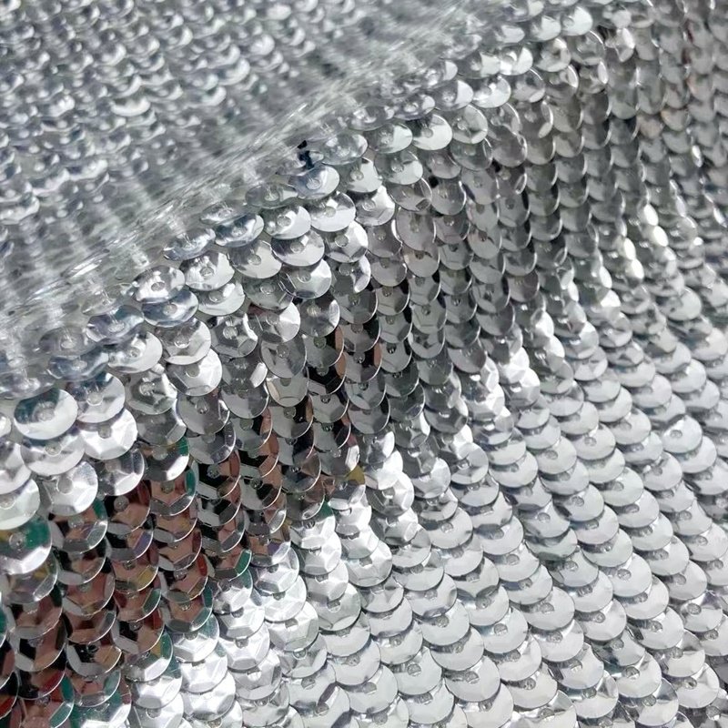 Shiny mermaid dress full silver paillettes knitted soft korean velvet sequin embroidery fabric
